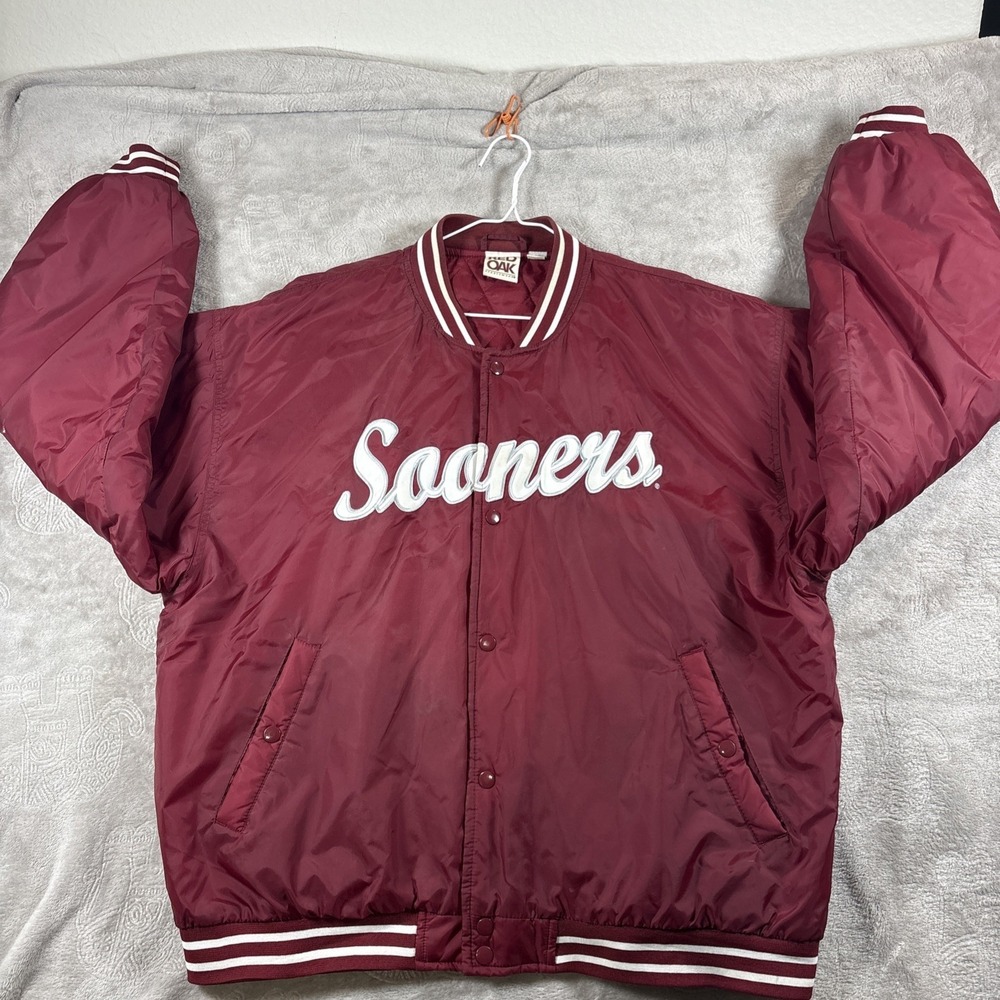 Oklahoma Sooners Vintage Red Oak Bomber Jacket XL Maroon Red Nylon Varsity 4421 - Picture 4 of 13